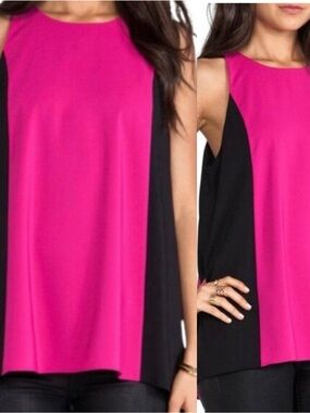 Alice + Olivia Lindsay Pink and Black Colorblock Sleeveless Top M